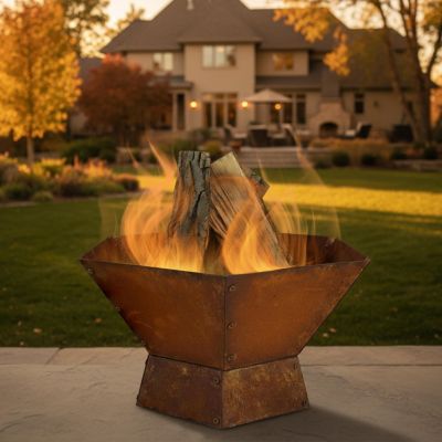 Outdoor Camping or Backyard Hexagon Rustic Affinity Fire Pit Bowl on Pedestal Stand - 23" - Oxidized Rust
