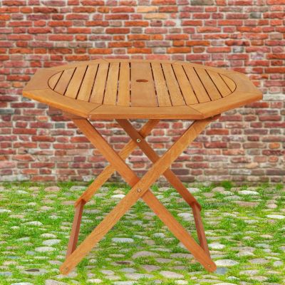 Outdoor Meranti Wood with Teak Oil Finish Folding Octagon Patio Dining Table - 35" - Brown