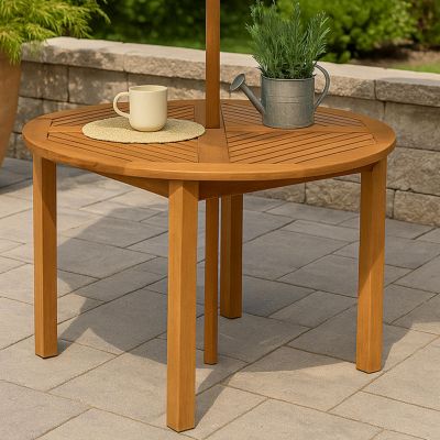 Outdoor Meranti Wood with Teak Oil Finish Wooden Round Patio Family Dining Table - 42" - Brown