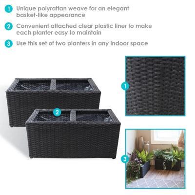 2-Section Rectangle Polyrattan Indoor Planters - 21.5" W x 11.5" D x 9.25" H - 2-Pack