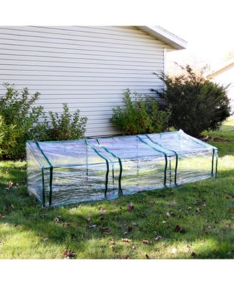 Outdoor Portable Slanted Top Plant Shelter Mini Cloche Greenhouse with Zipper Doors - Clear