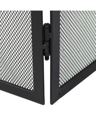 Folding 3-Panel Steel Fireplace Screen with Elegant Scroll Design - Black