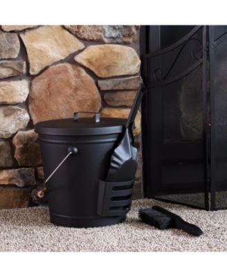 Steel Fireplace Ash Bucket with Lid, Shovel and Brush