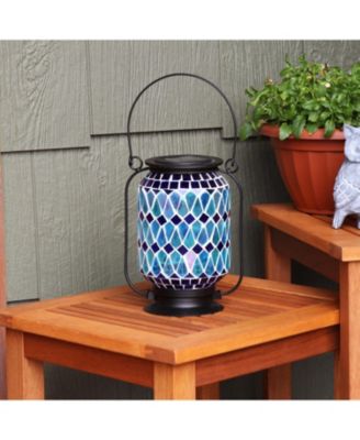 8.5" Solar LED Outdoor Cool Blue Mosaic Lantern