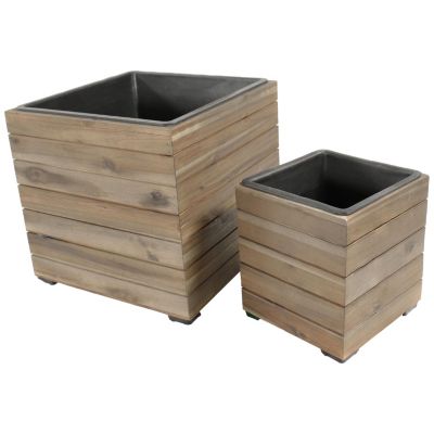 Indoor/Outdoor Square Acacia Wood Planter Box with Plastic Liner - 2pk