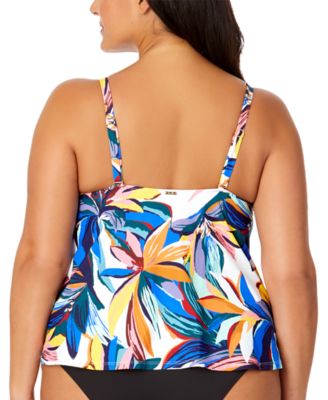 Plus Size Floral-Print Tankini Top