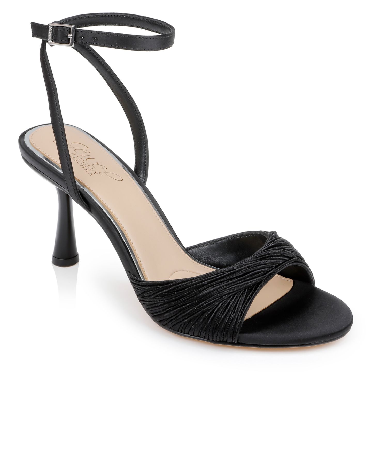 Женские сандалии Jewel Badgley Mischka Nanette Stiletto Dress Sandals, цвет: Чёрный атласный — фото 1