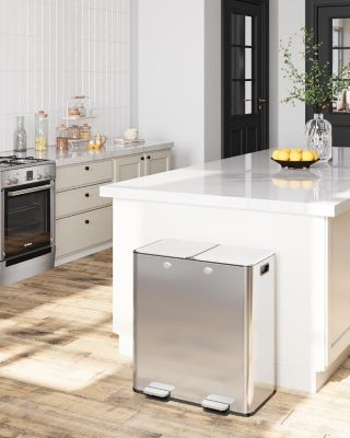 15 Gallon Triple Compartment Stainless Steel Kitchen Trash Can for Recycling