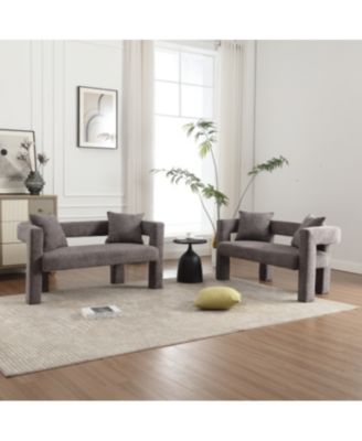 Modern Chenille Loveseat Bench, Upholstered 2-Seater Sofa with Pillows, Small Accent Couch for Bedroom or Living Room-The Pop Home