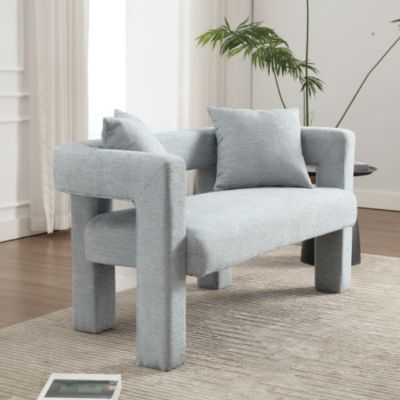 Modern Chenille Loveseat Bench, Upholstered 2-Seater Sofa with Pillows, Small Accent Couch for Bedroom or Living Room-The Pop Home