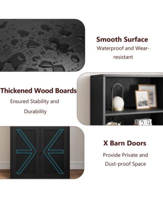 Tall Bookcase with Doors, 4-Tier Wooden Bookshelf