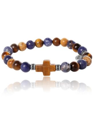Sodalite Bead Stretch Bracelets with Cross Accents