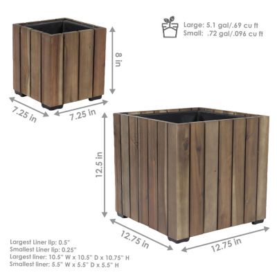 Indoor/Outdoor Square Acacia Wood Planter Box with Vertical Planks - 2pk