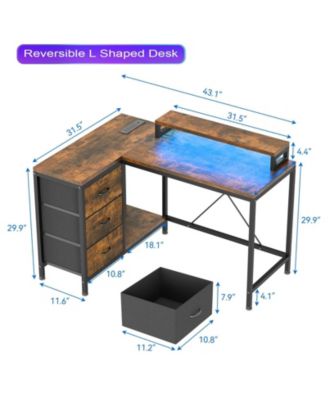 L Shaped Desk with Power Outlets & LED Lights