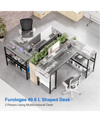 L Shaped Computer Desk with Power Outlets & LED Light, 49.6" Reversible Corner Computer Desk