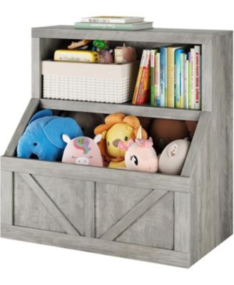 Kids Bookshelf, Wooden Toy Storage Organizer with Cubby