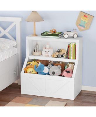 Kids Bookshelf with Cubby Storage, Wooden Toy Organizer for Children's Room