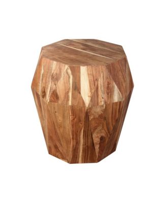 Artisanal End Side Table with Multifaceted Solid Acacia Wood and Octagon Top for Unique Home Decor