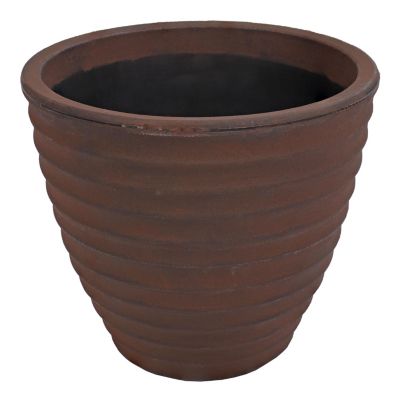 Indoor/Outdoor Round Ribbed Polyresin Planter Pot with Double Wall Design - Rust - 13"