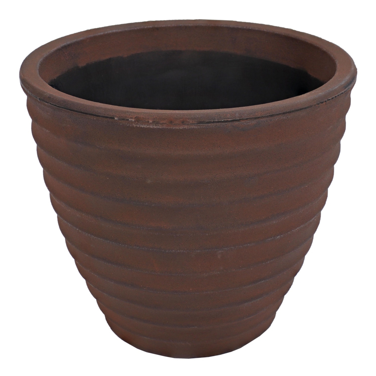 Indoor/Outdoor Round Ribbed Polyresin Planter Pot with Double Wall Design - Rust