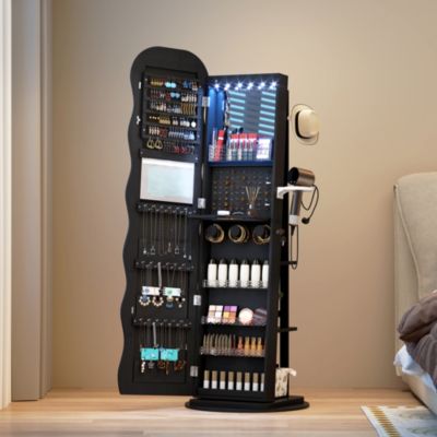 Lockable 360° Jewelry Armoire with Rotating Full Mirror
