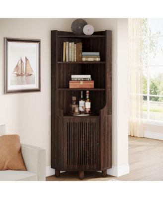 68-Inch Tall Corner Cabinet, Farmhouse Kitchen Storage Cabinet with Doors and Shelves, Rustic Wood Corner Display Cabinet