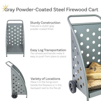 Powder-Coated Steel Log Cart - 34" H - Gray