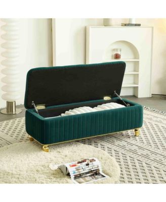 47.24" W Velvet Storage Ottoman Bench with Gold Embroidery, Modern Footstool for Living Room & Bedroom