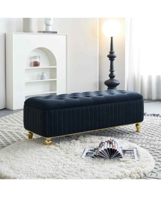 47.24" W Velvet Storage Ottoman Bench with Gold Embroidery, Modern Footstool for Living Room & Bedroom