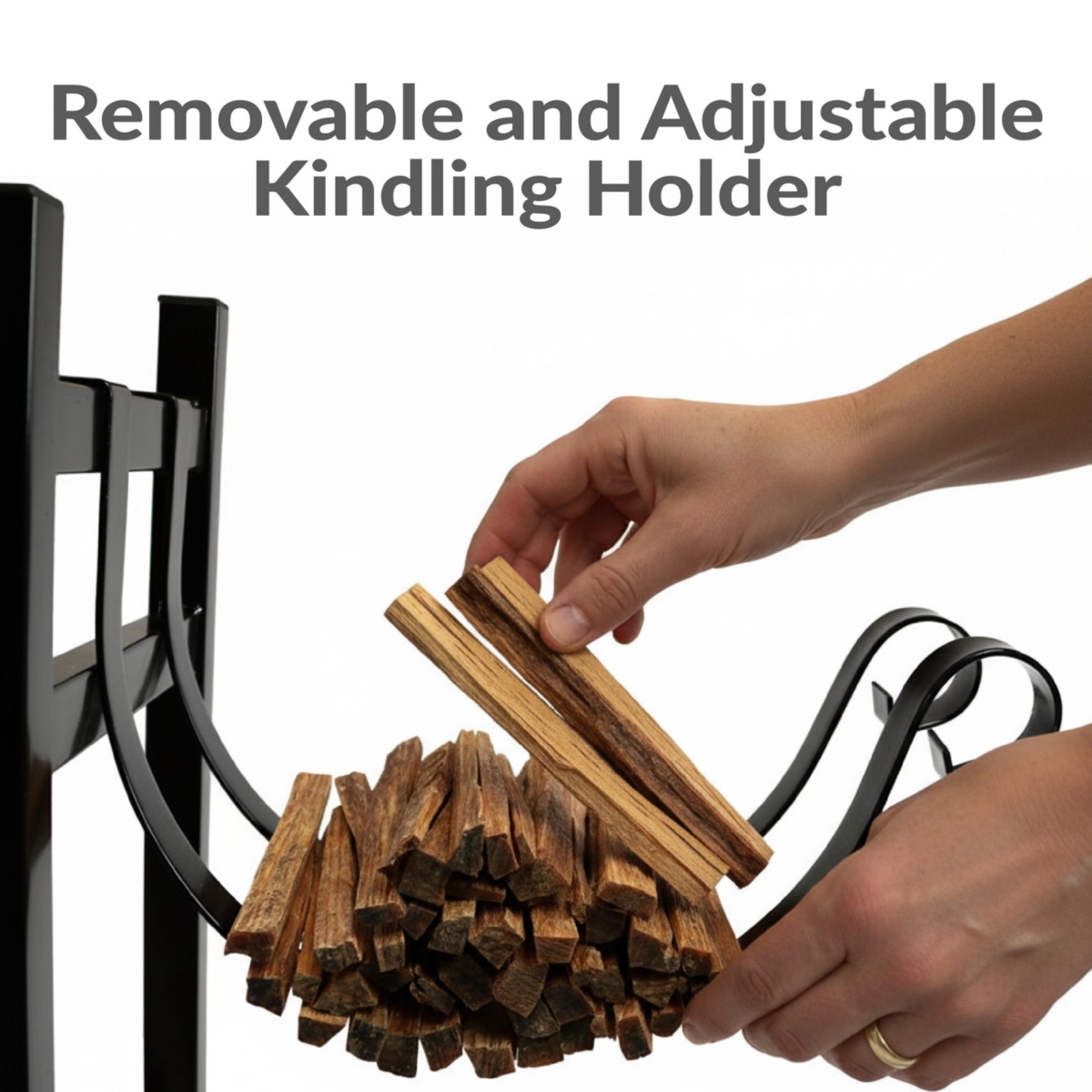 Indoor/Outdoor Steel Fire Pit or Fireplace Firewood Log Rack Holder with Kindling Storage Space - 33"