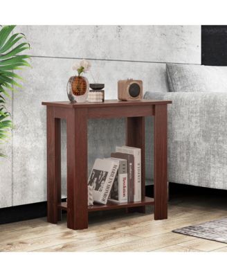 2-Tier End Table Modern Sofa Bedside Table Compact Nightstand w/ Storage Shelf