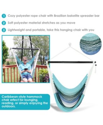 Polyester Rope Hanging Caribbean-Style Hammock Chair Swing for Patio, Porch, or Yard - Lagoon Stripes