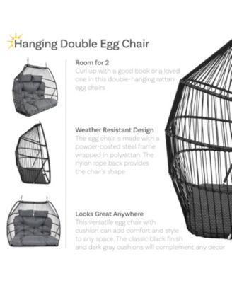 Outdoor Andrei Hanging Double Egg Chair with Cushion and Headrests - Dark Gray