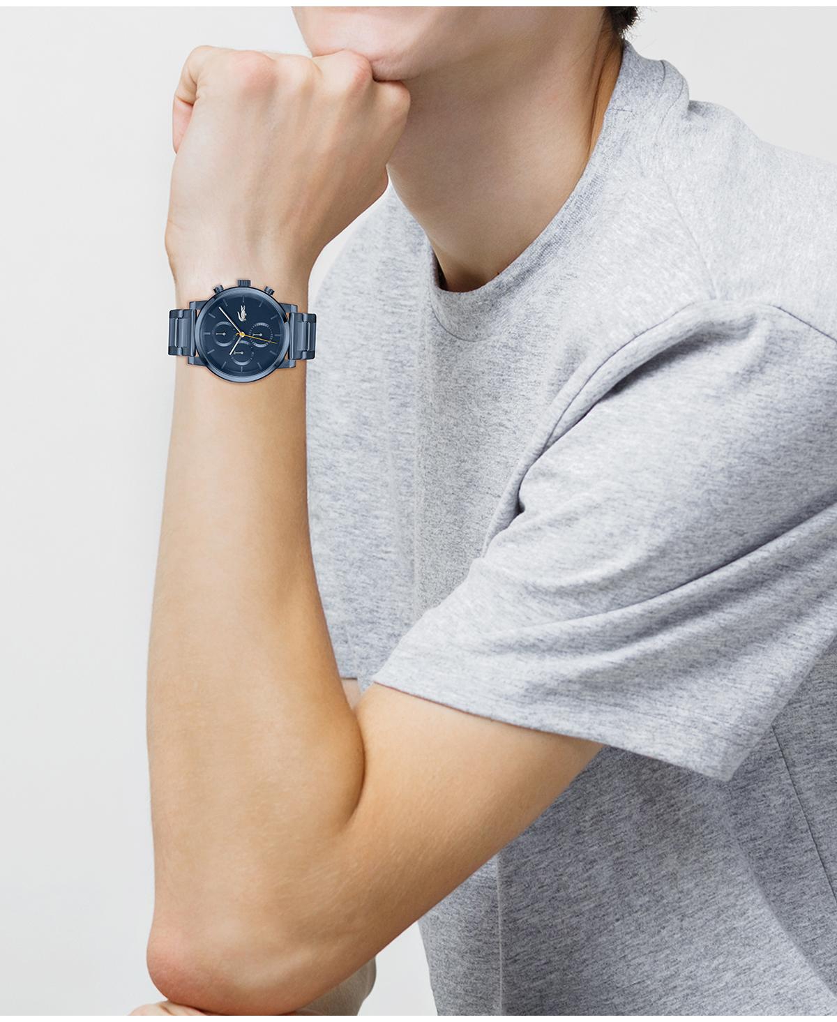 Shop Lacoste Men's Replay Ionic Plated Blue Stainless Steel Bracelet Watch, 44mm