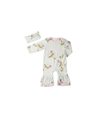 Baby Grey By Everly Grey Baby Girls Grey by Everly Grey Ruffle Long Sleeve Romper Head Wrap Set - Peony 38$
