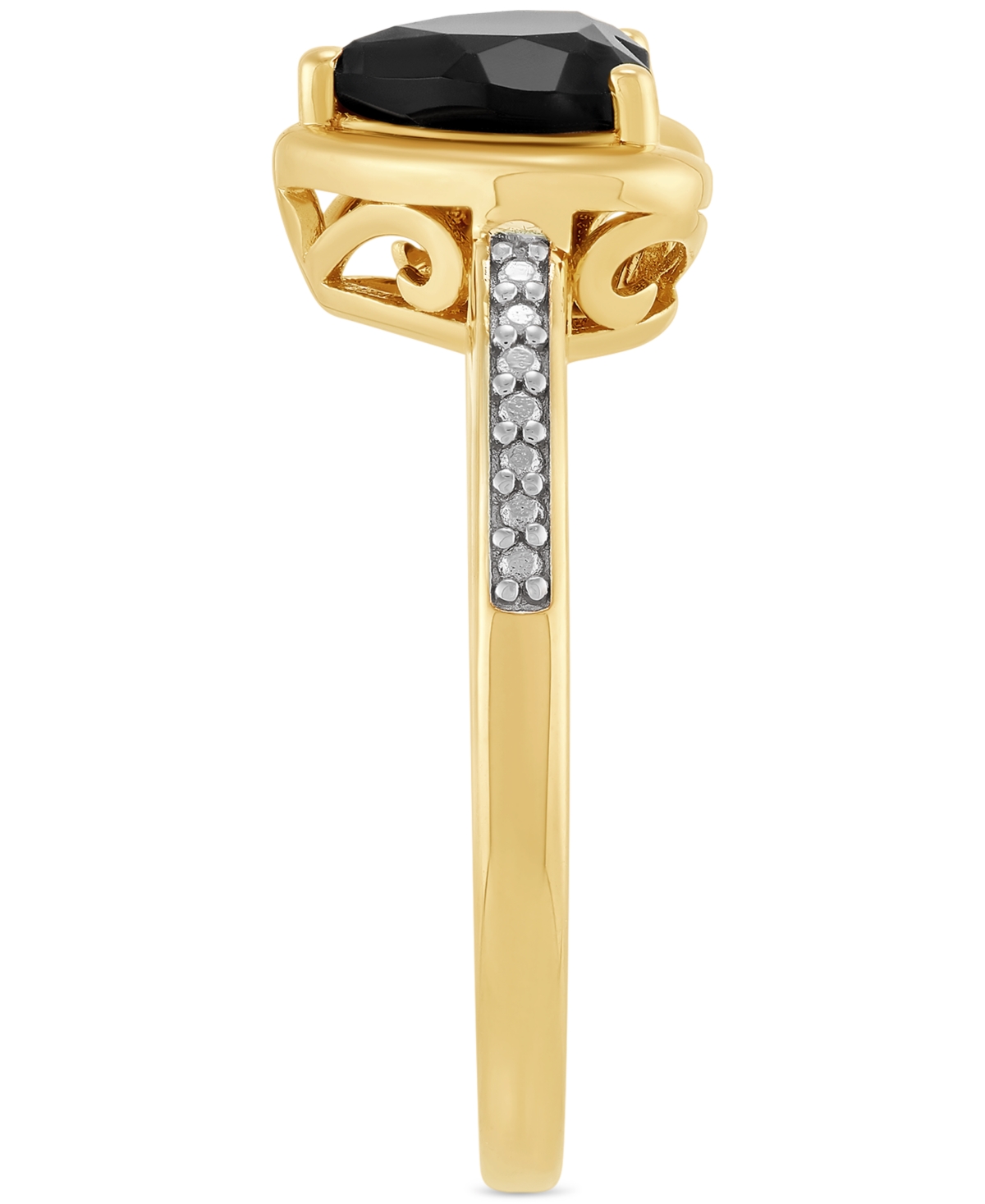 Macy's Onyx & Diamond Accent Heart Ring In 14k Yellow Gold Over Sterling Silver In Onyx