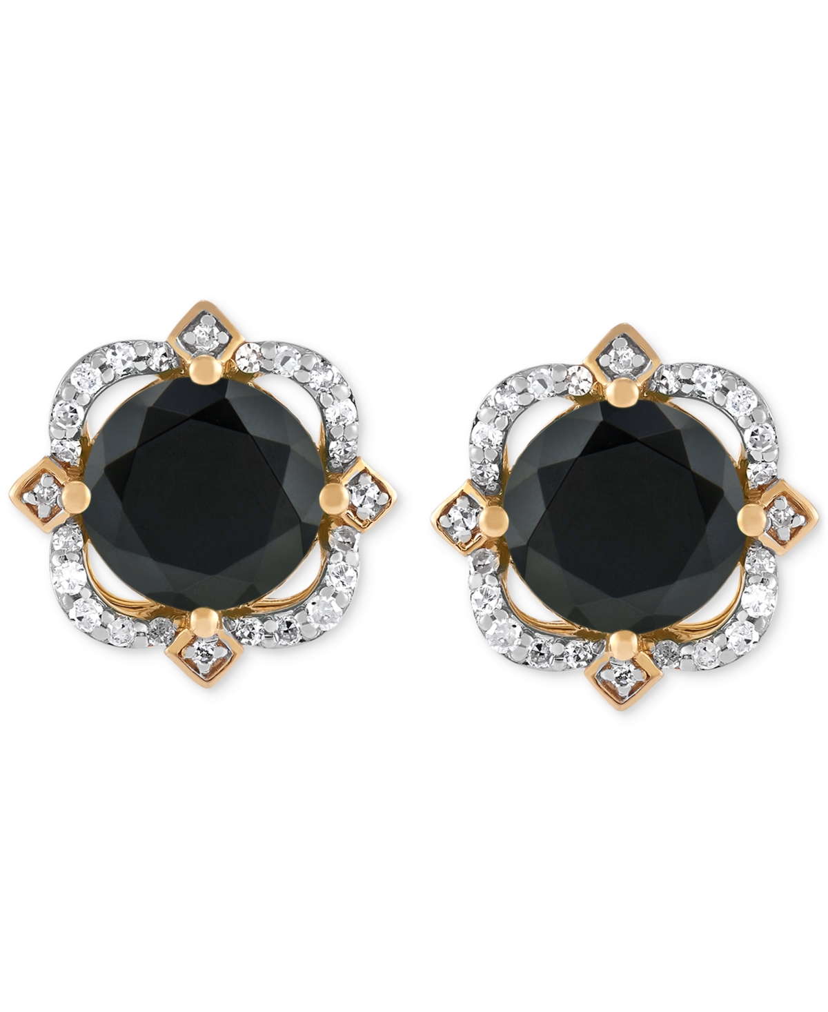Onyx (2-1/3 ct. t.w.) & Diamond (1/6 ct. t.w.) Flower Stud Earrings in 14k Gold Over Sterling Silver