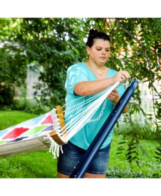 Heavy-Duty Quilted 2-Person Hammock with Curved Bamboo Spreader Bars