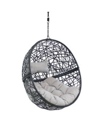 Outdoor Resin Wicker Patio Jackson Hanging Basket Egg Chair Swing with Cushions and Headrest - 2pc