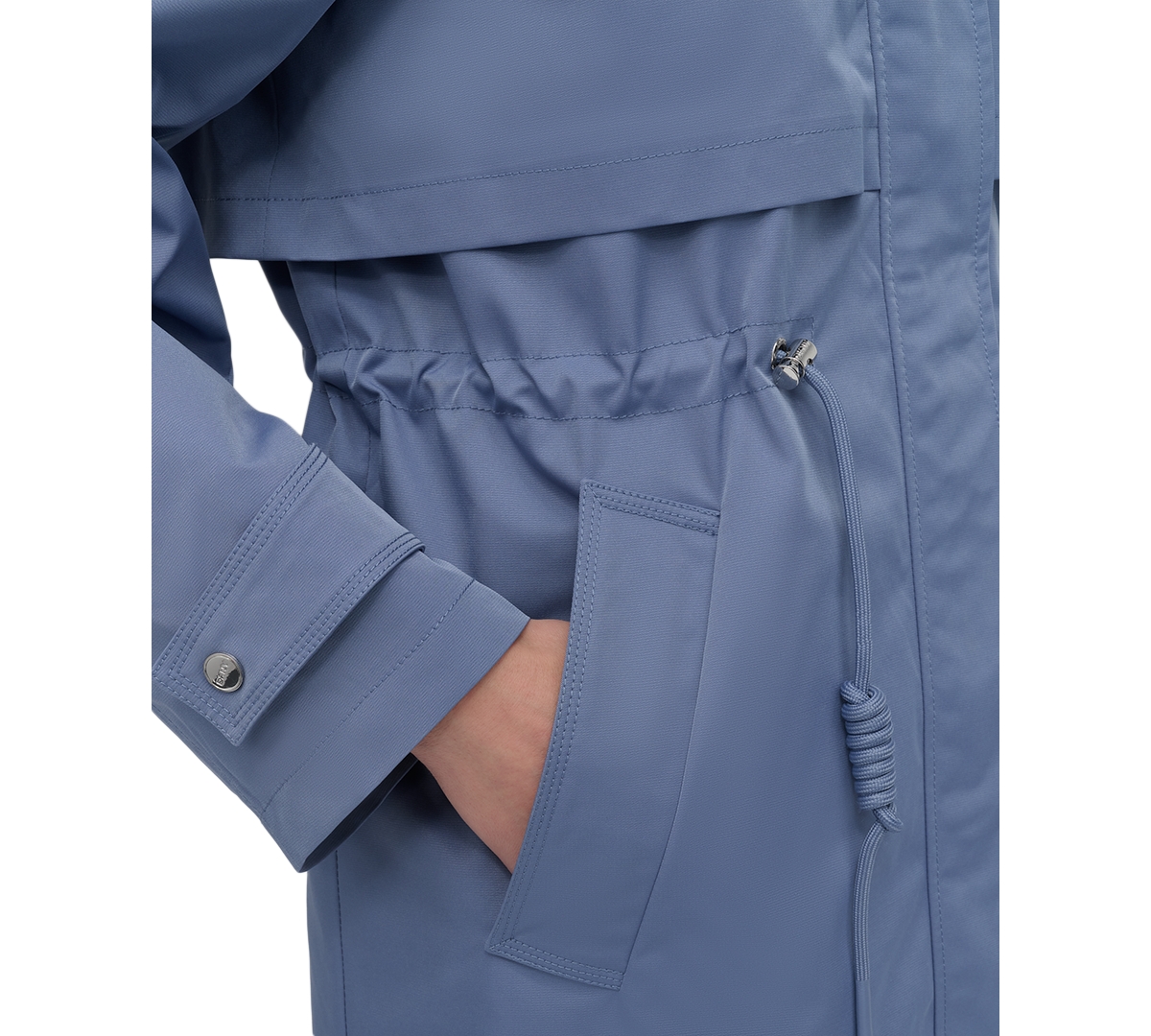 Shop Dkny Women's Hooded Zip-front Long Anorak Coat In Denim (blue)