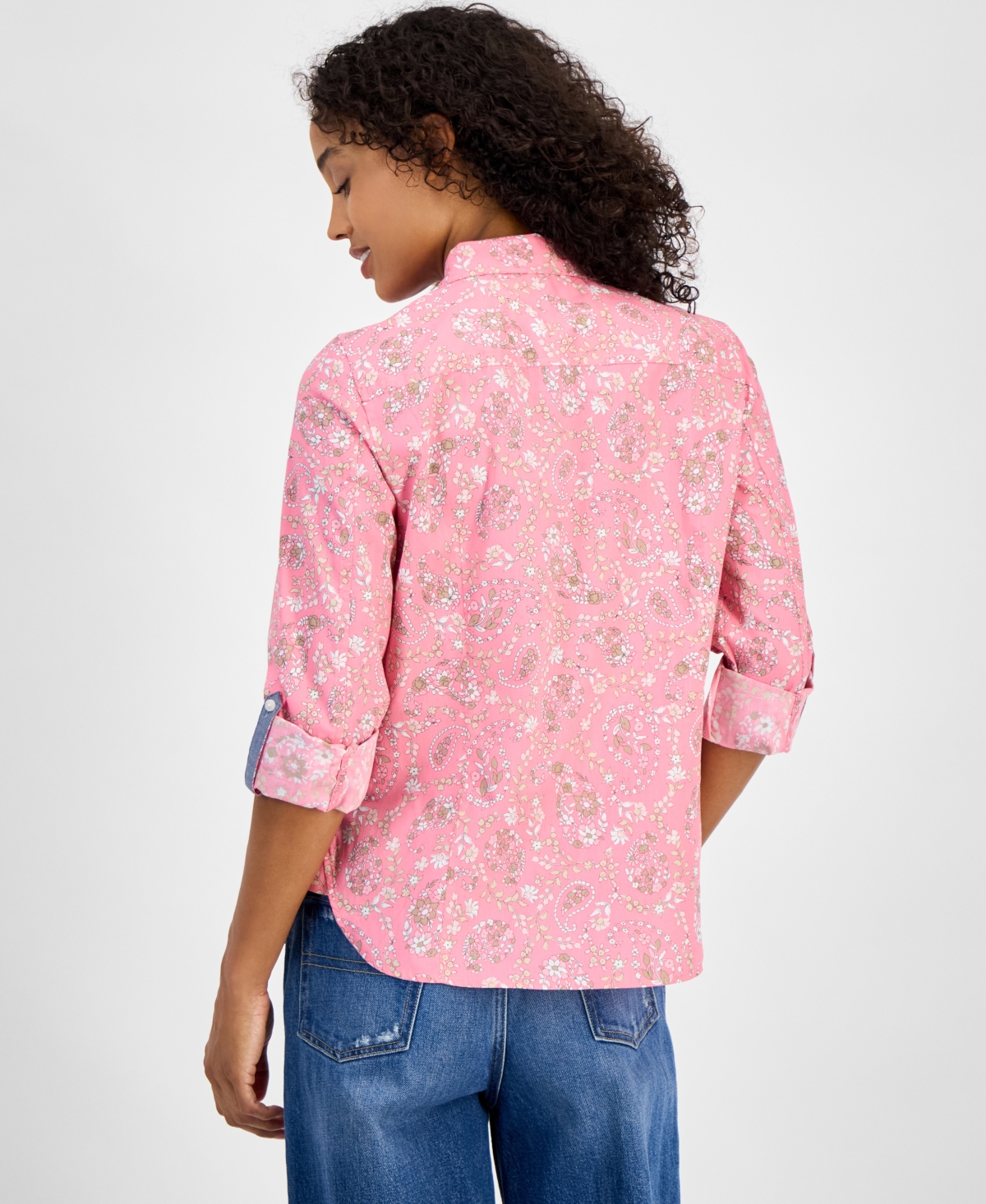 Tommy Hilfiger Women's Floral Gingham Cotton Shirt In Pink