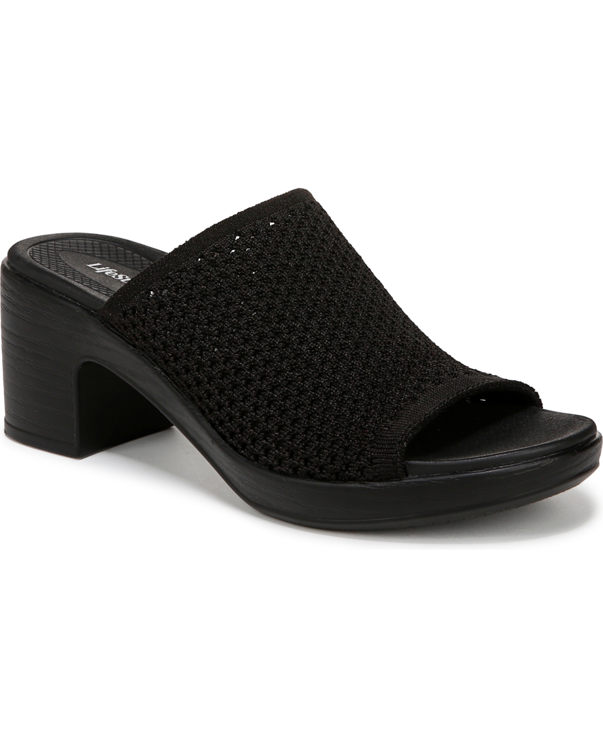 Bzees Women's Ella Washable Block Heel Slide Sandals In Black Fabric