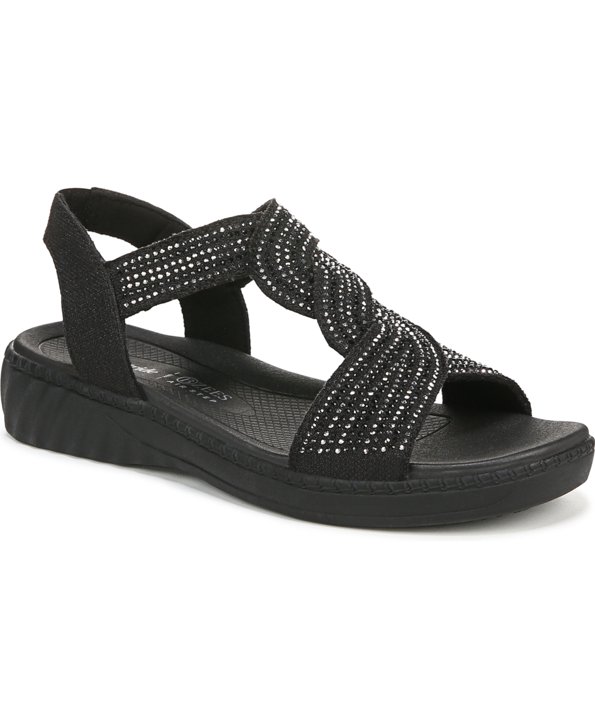 Bzees Women's Lilly Bright Washable Strappy Sandals In Black Stretch Fabric