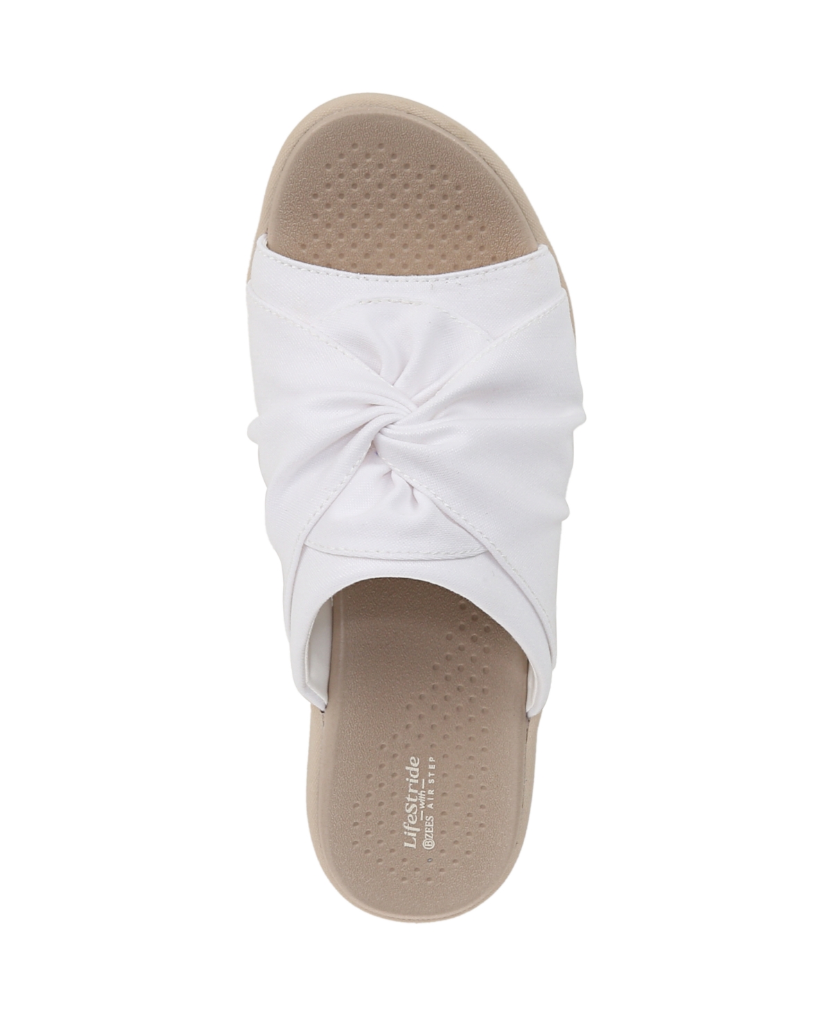 Bzees Women's Cherish Washable Peep Toe Slide Sandals In Bright White Stretch Fabric