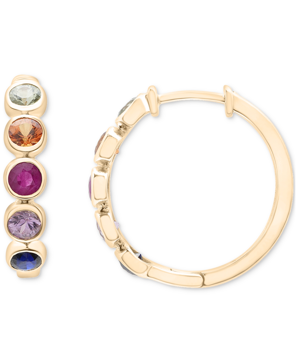 Macy's Lab Grown Ruby (1/3ct. T.w.) & Lab Grown Multi-sapphire (1-1/10 Ct. T.w.) Small Huggie Hoop Earrings In Multi