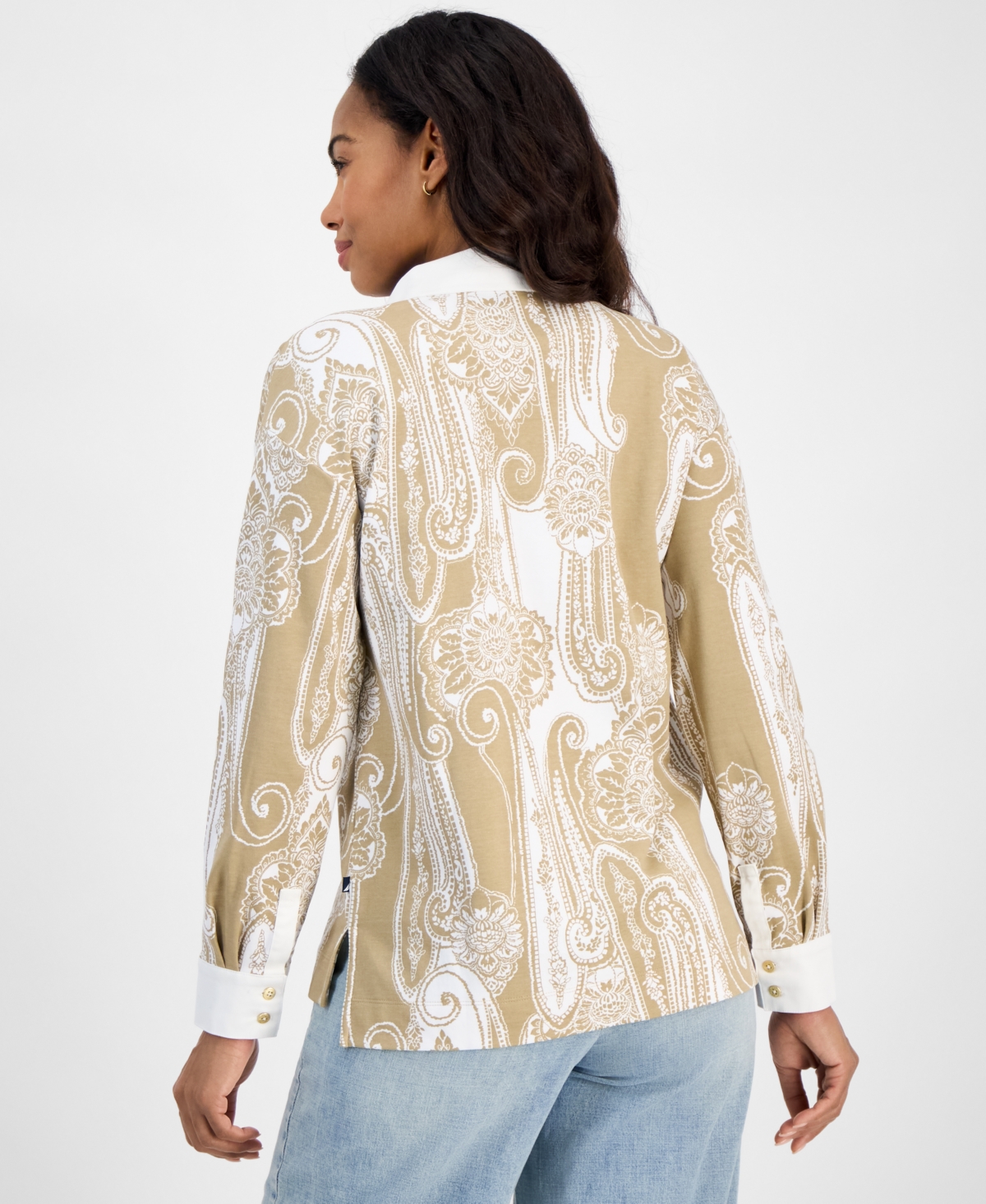 NAUTICA JEANS WOMEN'S PAISLEY CONTRAST COTTON TUNIC TOP 