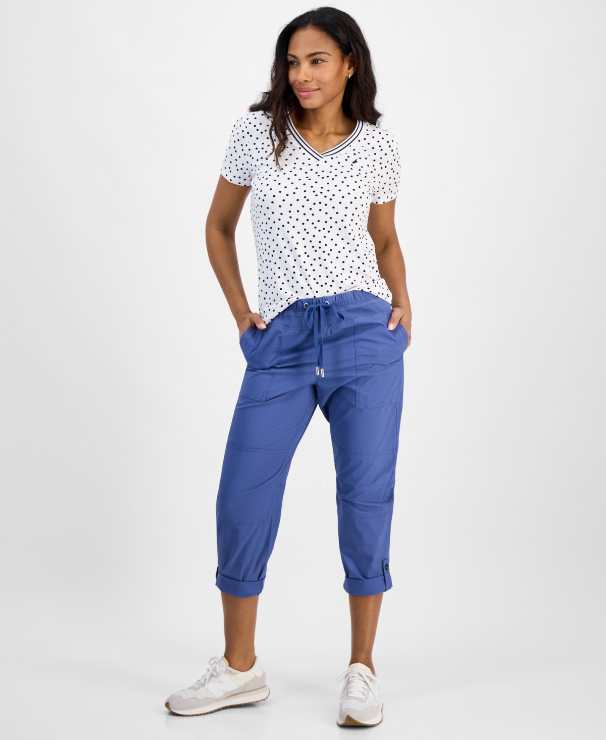 Nautica Jeans Women's Polka-dot Rivera Top In Bright White,night Sky