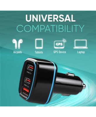 Car Charger PD45W, 2 USB-C + 1 USB-A Fast Charging Adapter, Compact 12V/24V Vehicle Charger