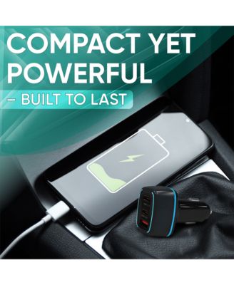 Car Charger PD45W, 2 USB-C + 1 USB-A Fast Charging Adapter, Compact 12V/24V Vehicle Charger