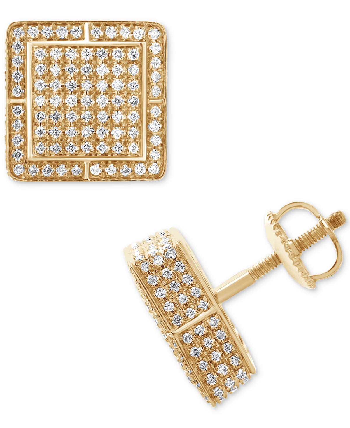 Macy's Diamond Pave Square Stud Earrings (1 Ct. T.w.) In 14k Yellow Gold In Yellow Gold